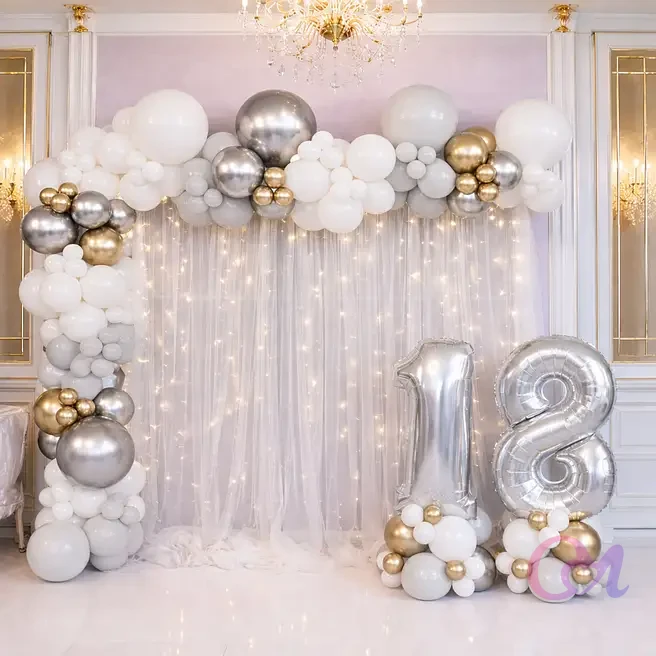 White Gold Silver Milestone Balloon Decor image 2