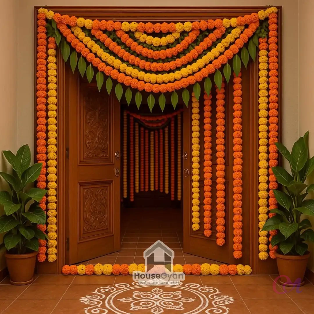 Traditional Marigold Griha Pravesh Backdrop